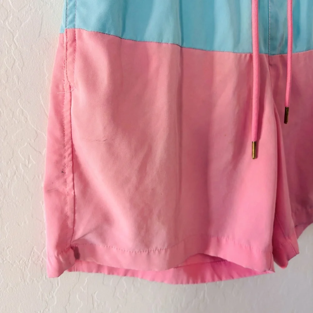 Beach Bros‎ Pink Blue Surf Shop Swim Shorts Size Medium Colorblock Lined